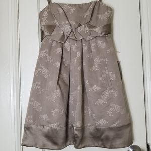 BCBGMAXAZRIA tan toupe strapless cotton silk floral mini dress